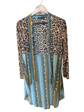 Crazy Train Teal & Black Leopard Aztec Layered Duster